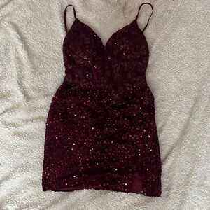 Chic Wine Sequin Mini Dress